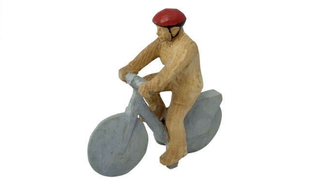 Wood sculpture cyclist